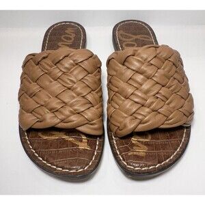 Sam Edelman size 6.5 Griffen Cuoio Leather Slide Sandals Brown Woven Brown